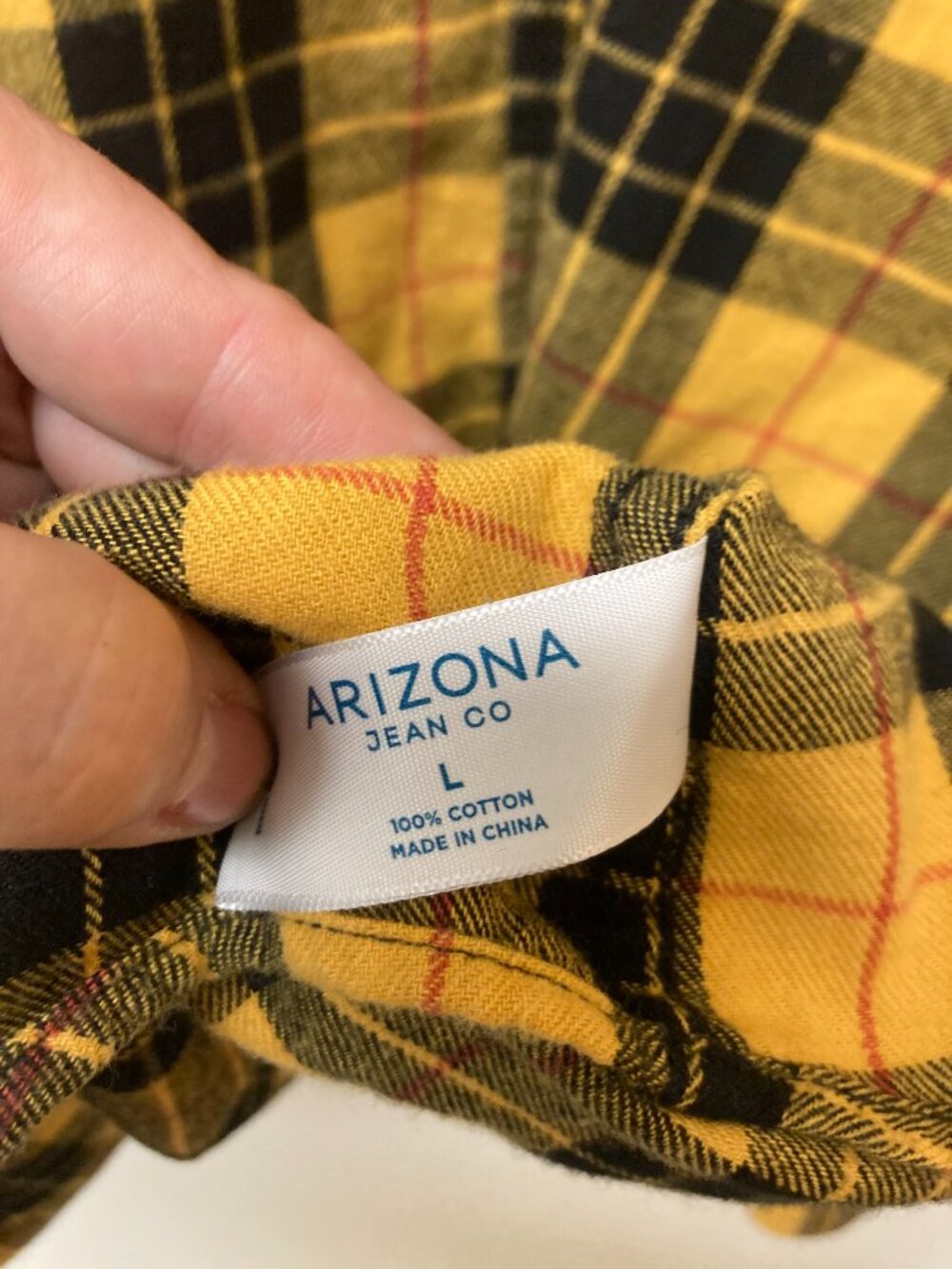 ARIZONA Jean Company Black and Yellow Plaid Flannel Shirt Outdoors Country (L) - Picture 2 of 6